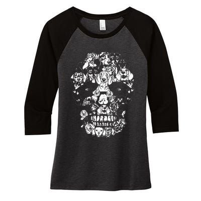 Funny Dachshund Skull Dog Skeleton Halloween Women's Tri-Blend 3/4-Sleeve Raglan Shirt