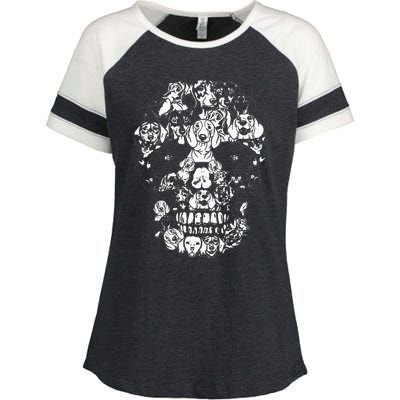 Funny Dachshund Skull Dog Skeleton Halloween Enza Ladies Jersey Colorblock Tee