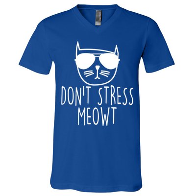Funny Don't Stress Meowt Cat Owner Don't Stress Me Out Pun Cute Gift V-Neck T-Shirt