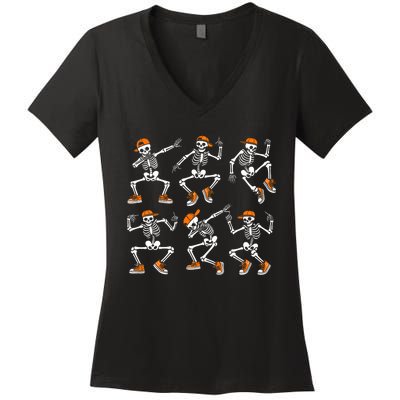 Funny Dancing Skeletons Halloween Skeleton Dance Halloween Women's V-Neck T-Shirt