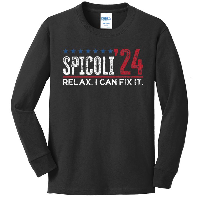 Funny Distressed Spicoli 24 Spicoli 2024 relax I can fix it Kids Long Sleeve Shirt