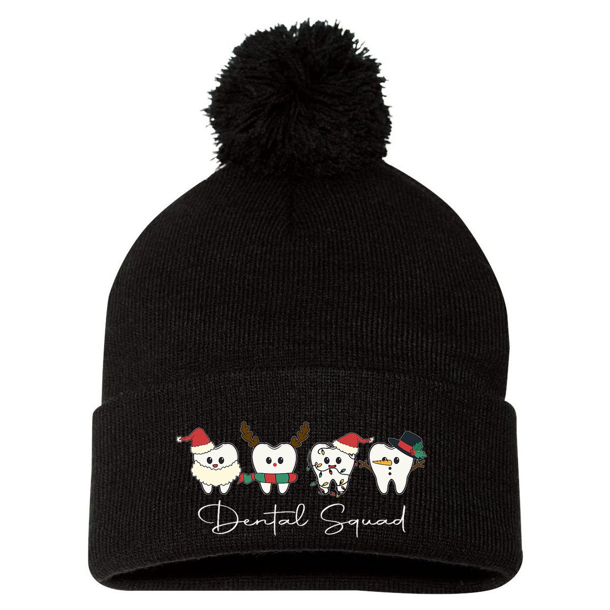 Funny Dental Squad Tooth Christmas Xmas Dental Assistant Pom Pom 12in Knit Beanie
