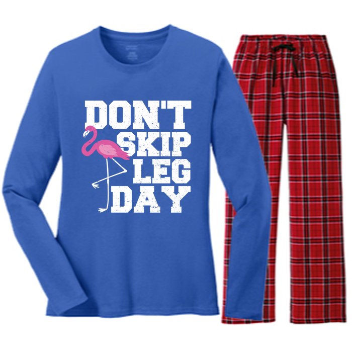 Fitness: Don't Skip Leg Day Gift Flamingo Meaningful Gift Women's Long Sleeve Flannel Pajama Set 