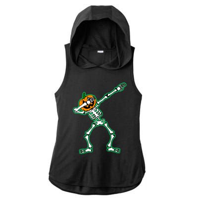 Funny Dabbing Skeleton Pumpkin Halloween Dab Gift Ladies PosiCharge Tri-Blend Wicking Draft Hoodie Tank