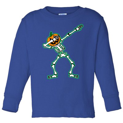 Funny Dabbing Skeleton Pumpkin Halloween Dab Gift Toddler Long Sleeve Shirt