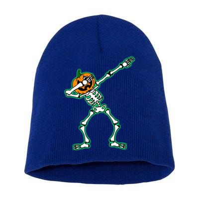 Funny Dabbing Skeleton Pumpkin Halloween Dab Gift Short Acrylic Beanie