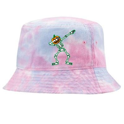 Funny Dabbing Skeleton Pumpkin Halloween Dab Gift Tie-Dyed Bucket Hat