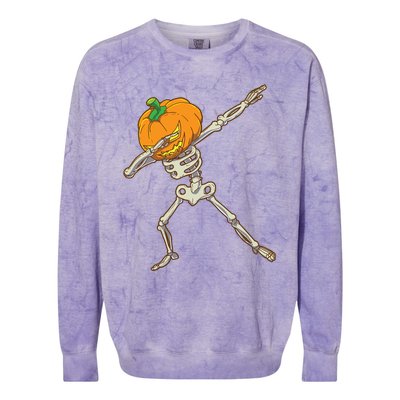 Funny Dabbing Skeleton Pumpkin Halloween Dab Step Gift Colorblast Crewneck Sweatshirt