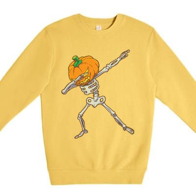 Funny Dabbing Skeleton Pumpkin Halloween Dab Step Gift Premium Crewneck Sweatshirt