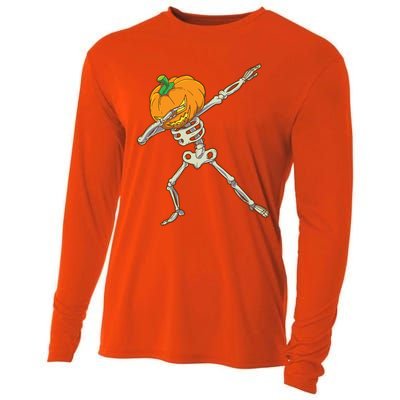 Funny Dabbing Skeleton Pumpkin Halloween Dab Step Gift Cooling Performance Long Sleeve Crew