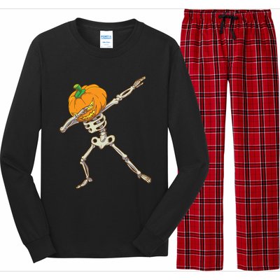 Funny Dabbing Skeleton Pumpkin Halloween Dab Step Gift Long Sleeve Pajama Set