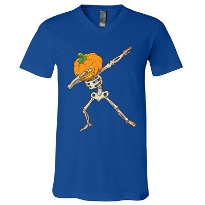 Funny Dabbing Skeleton Pumpkin Halloween Dab Step Gift V-Neck T-Shirt