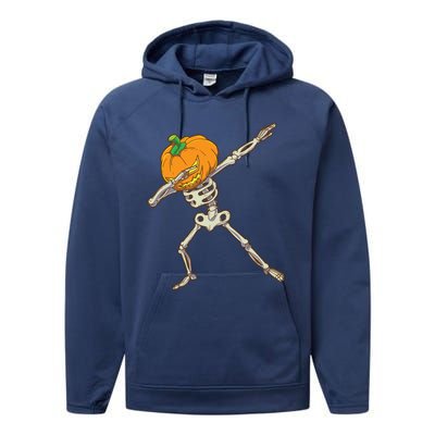 Funny Dabbing Skeleton Pumpkin Halloween Dab Step Gift Performance Fleece Hoodie