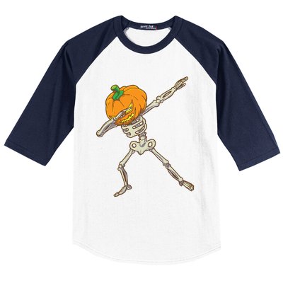 Funny Dabbing Skeleton Pumpkin Halloween Dab Step Gift Baseball Sleeve Shirt