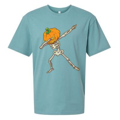 Funny Dabbing Skeleton Pumpkin Halloween Dab Step Gift Sueded Cloud Jersey T-Shirt