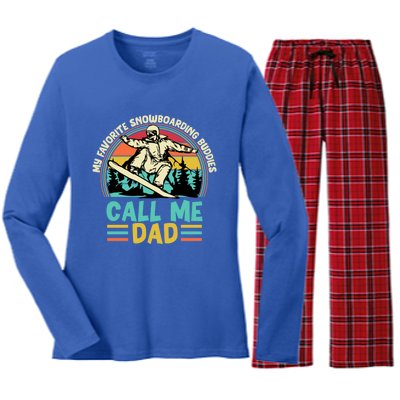 Funny Dad Snowboarding Adventure FatherS Day Celebration Gift Women's Long Sleeve Flannel Pajama Set 