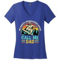 Funny Dad Snowboarding Adventure FatherS Day Celebration Gift Women's V-Neck T-Shirt