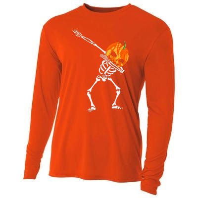 Funny Dabbing Skeleton Pumpkin Halloween Dab Great Gift Cooling Performance Long Sleeve Crew