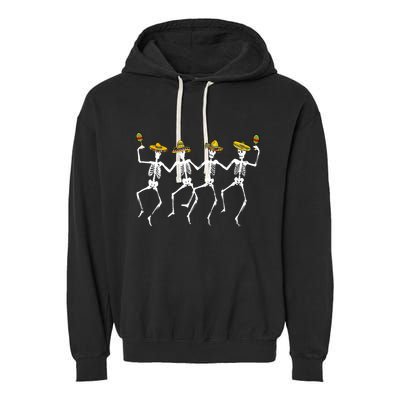 Funny Dancing Skeletons Sombreros Maracas Cinco De Mayo Garment-Dyed Fleece Hoodie