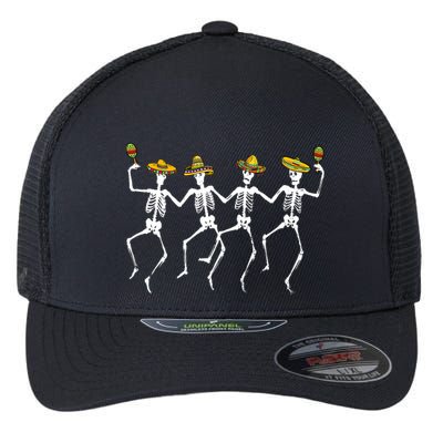 Funny Dancing Skeletons Sombreros Maracas Cinco De Mayo Flexfit Unipanel Trucker Cap