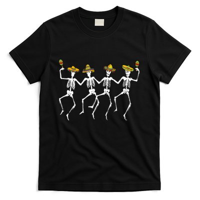 Funny Dancing Skeletons Sombreros Maracas Cinco De Mayo T-Shirt