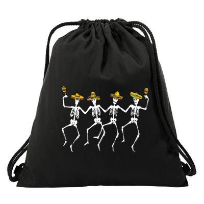 Funny Dancing Skeletons Sombreros Maracas Cinco De Mayo Drawstring Bag