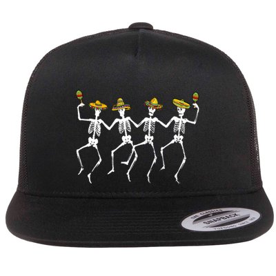Funny Dancing Skeletons Sombreros Maracas Cinco De Mayo Flatbill Hat