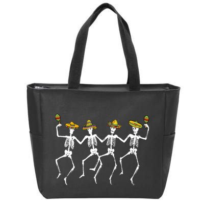 Funny Dancing Skeletons Sombreros Maracas Cinco De Mayo Zip Tote Bag