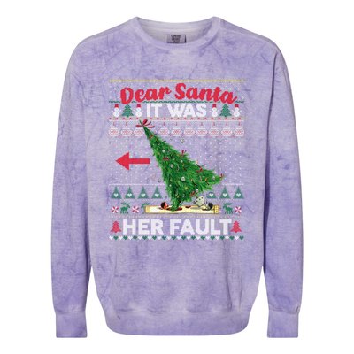 Funny Dear Santa It Was Her Fault Christmas Couple Matching Gift Colorblast Crewneck Sweatshirt