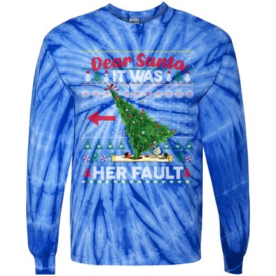 Funny Dear Santa It Was Her Fault Christmas Couple Matching Gift Tie-Dye Long Sleeve Shirt