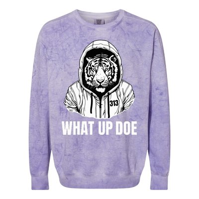 Funny Detroit Slang What Up Doe 313 Colorblast Crewneck Sweatshirt