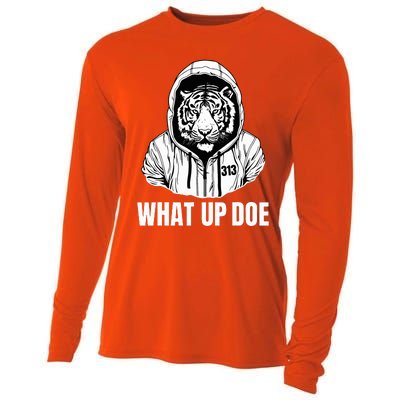 Funny Detroit Slang What Up Doe 313 Cooling Performance Long Sleeve Crew