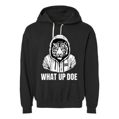 Funny Detroit Slang What Up Doe 313 Garment-Dyed Fleece Hoodie