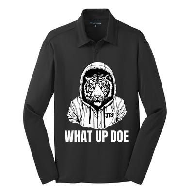 Funny Detroit Slang What Up Doe 313 Silk Touch Performance Long Sleeve Polo