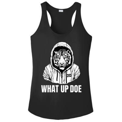 Funny Detroit Slang What Up Doe 313 Ladies PosiCharge Competitor Racerback Tank