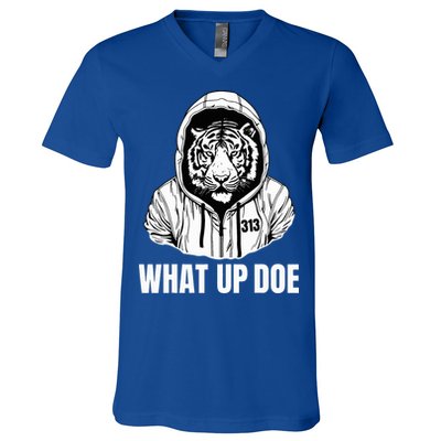 Funny Detroit Slang What Up Doe 313 V-Neck T-Shirt