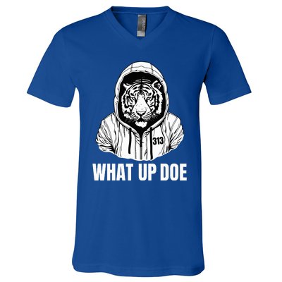 Funny Detroit Slang What Up Doe 313 V-Neck T-Shirt