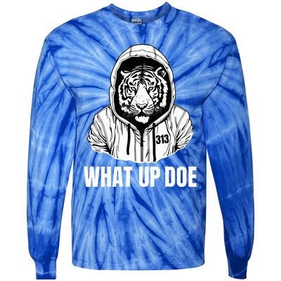 Funny Detroit Slang What Up Doe 313 Tie-Dye Long Sleeve Shirt