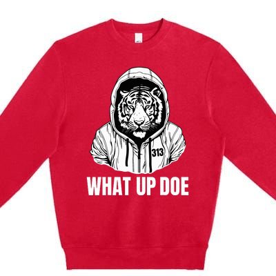 Funny Detroit Slang What Up Doe 313 Premium Crewneck Sweatshirt