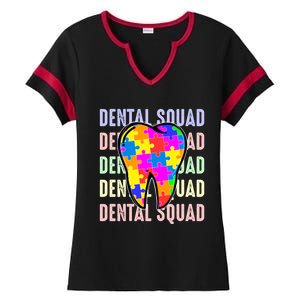 Funny Dental Squad Autism Awareness Day Tooth Ribbon Puzzle Great Gift Ladies Halftime Notch Neck Tee