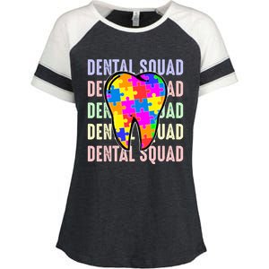 Funny Dental Squad Autism Awareness Day Tooth Ribbon Puzzle Great Gift Enza Ladies Jersey Colorblock Tee