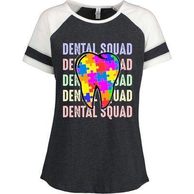 Funny Dental Squad Autism Awareness Day Tooth Ribbon Puzzle Great Gift Enza Ladies Jersey Colorblock Tee