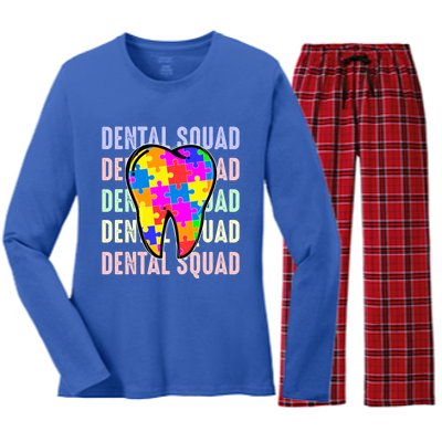 Funny Dental Squad Autism Awareness Day Tooth Ribbon Puzzle Great Gift Women's Long Sleeve Flannel Pajama Set 