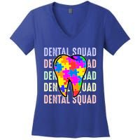 Funny Dental Squad Autism Awareness Day Tooth Ribbon Puzzle Great Gift Women's V-Neck T-Shirt