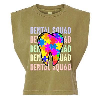 Funny Dental Squad Autism Awareness Day Tooth Ribbon Puzzle Great Gift Garment-Dyed Women's Muscle Tee