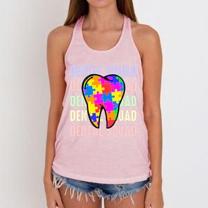 Funny Dental Squad Autism Awareness Day Tooth Ribbon Puzzle Great Gift Women's Knotted Racerback Tank