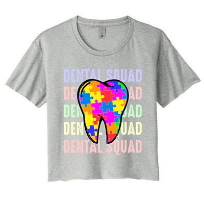 Funny Dental Squad Autism Awareness Day Tooth Ribbon Puzzle Great Gift Women's Crop Top Tee