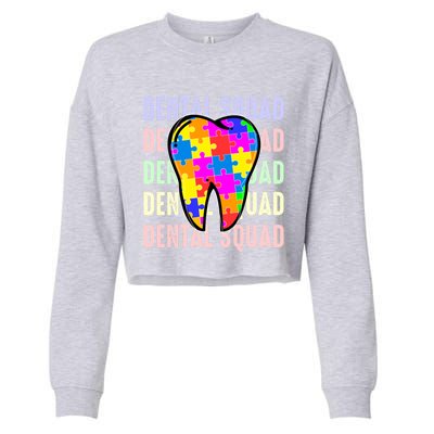 Funny Dental Squad Autism Awareness Day Tooth Ribbon Puzzle Great Gift Cropped Pullover Crew