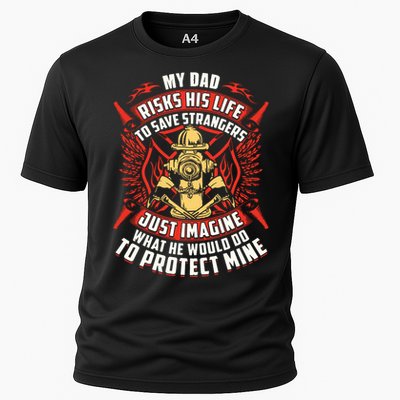 Firefighter Daughter Shirts My Dad Risks His Life Cooling Performance Crew T-Shirt