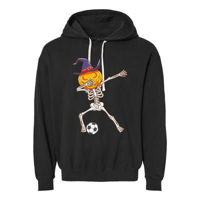 Funny Dabbing Skeleton Pumpkin Head Scary Witch Hat Soccer Garment-Dyed Fleece Hoodie